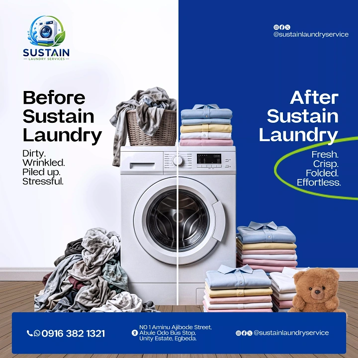 Laundry & Dry Cleaning creative ad: Split machine: messy before, folded after