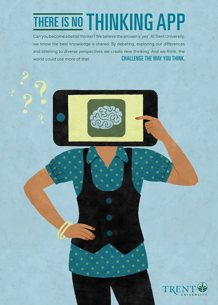 Universities & Colleges creative ad: Thinking-app idea uses brain-screen metaphor