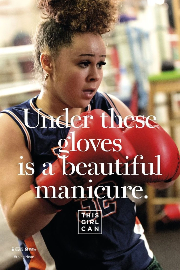 Nonprofit & Social Cause creative ad: Young woman boxer in red gloves mid-guard