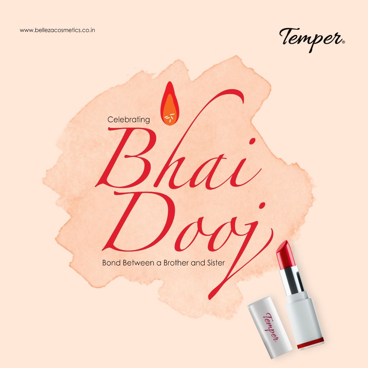 Red calligraphic Bhai Dooj with a red lipstick product
