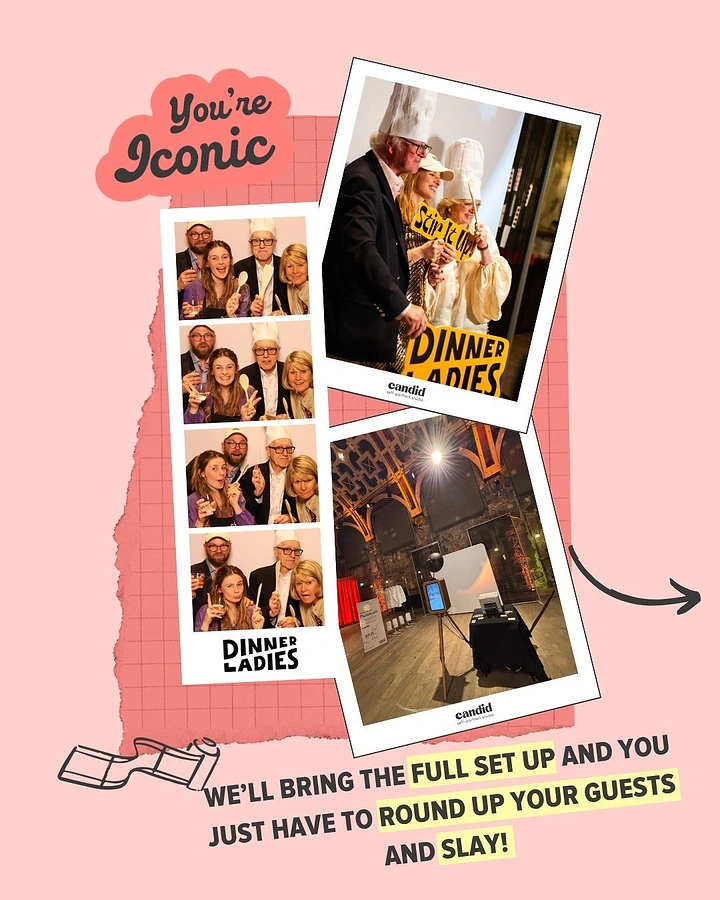 Photo Booth Rentals creative ad: Iconic copy paired with energetic photo strips