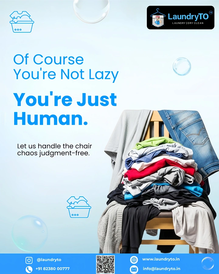Laundry & Dry Cleaning creative ad: Witty 'chair chaos' copy, relatable humor