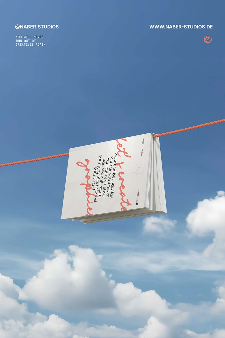 Bookstores creative ad: Book hung on clothesline in sky