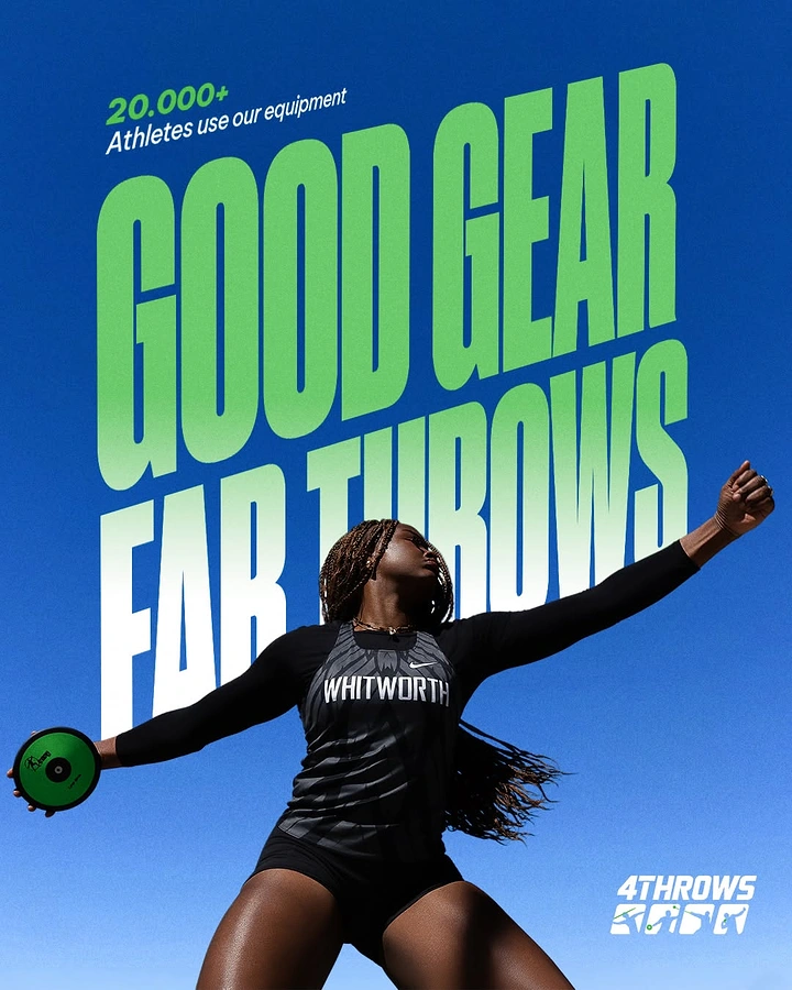 Sports Goods Stores creative ad: Female discus thrower in low-angle wind-up