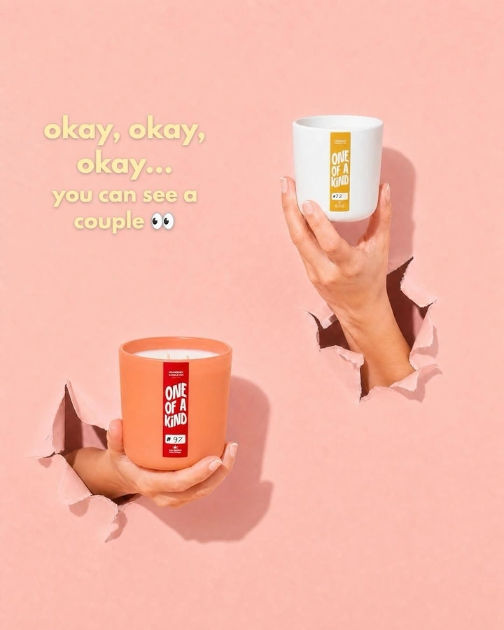 Candles & Home Fragrance creative ad: Hands tearing through paper, couple candles