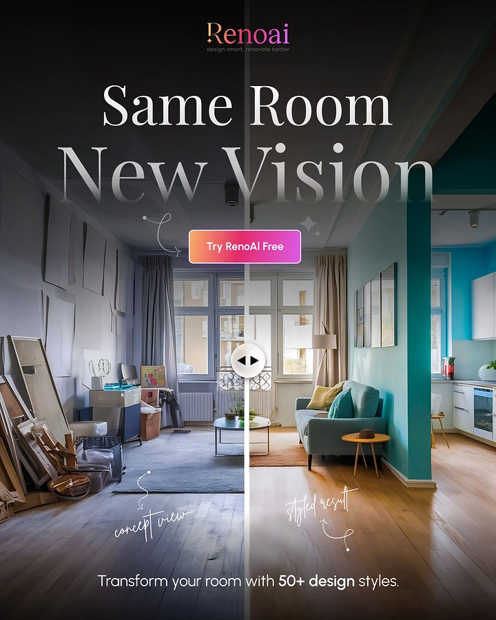 Home Renovation & Remodeling creative ad: Same-room transformation drives visual idea
