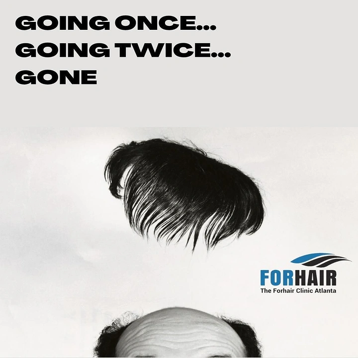 Hair Care Brands creative ad: Hairpiece floating above a bald man's head
