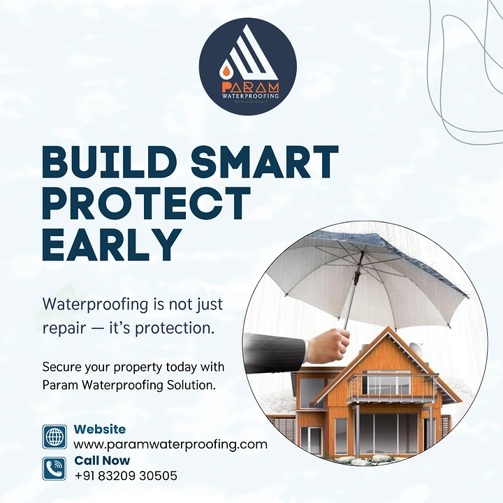 Waterproofing creative ad: Umbrella protects house visual metaphor