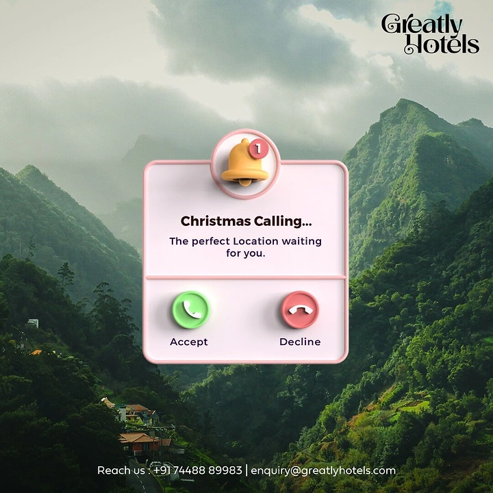 Vacation Rentals & Holiday Homes creative ad: Christmas calling interface sells the destination