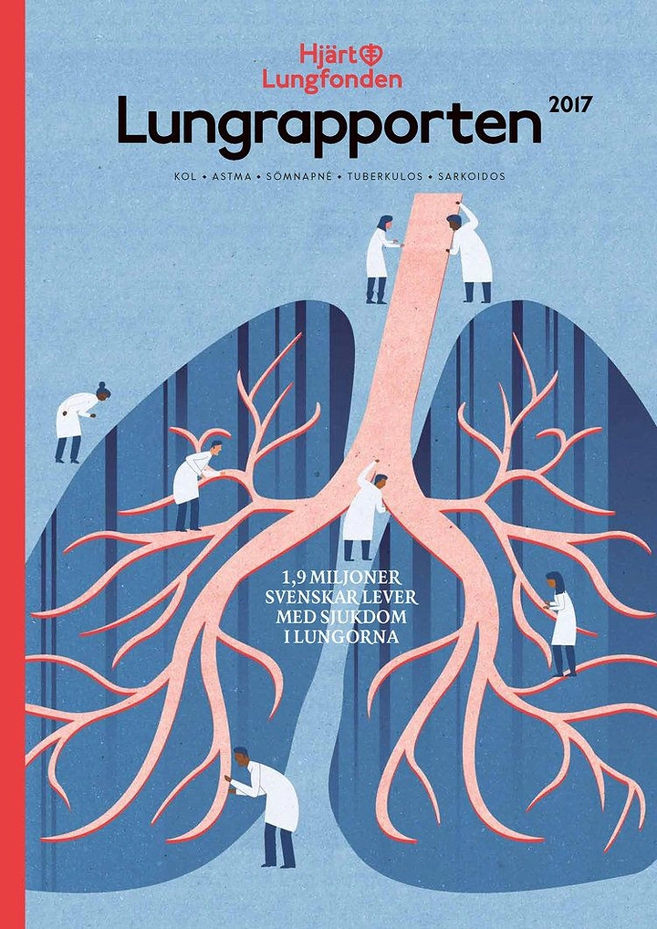 Healthcare creative ad: Lungs as a forest with tiny doctors tending the bronchial tree