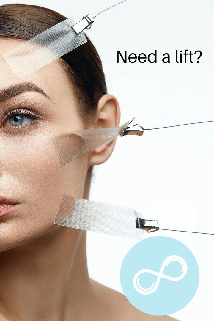 Plastic Surgery Clinics creative ad: Visual lift pun with surgical tapes
