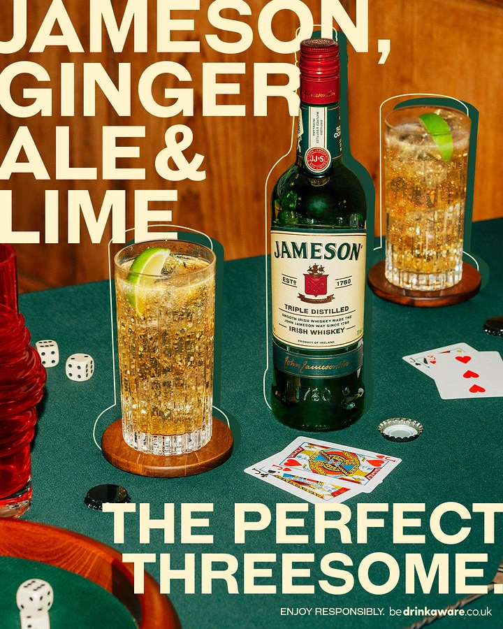 Bars & Pubs creative ad: Cards and drinks support playful threesome pun