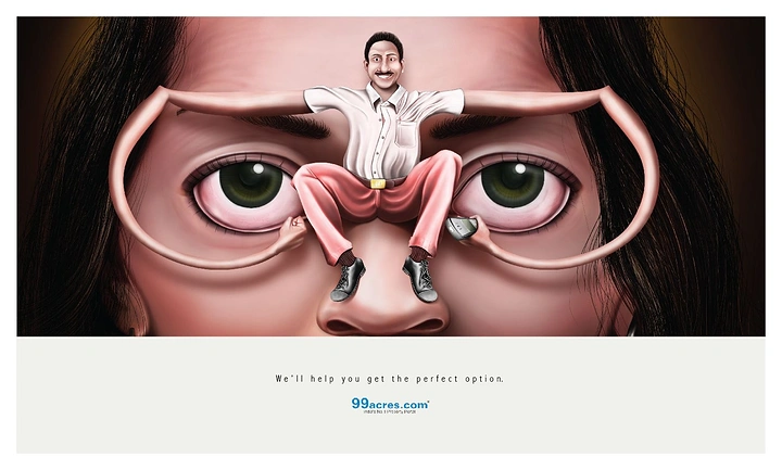 Opticians & Eye Care creative ad: Man stretching eye bags into frames