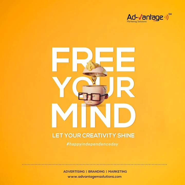 Independence Day creative ad: Cartoon head with its top lifted open to reveal a light bulb
