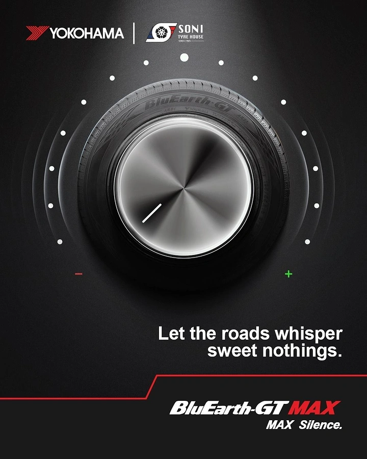 Automotive creative ad: Tyre styled as an audio volume knob