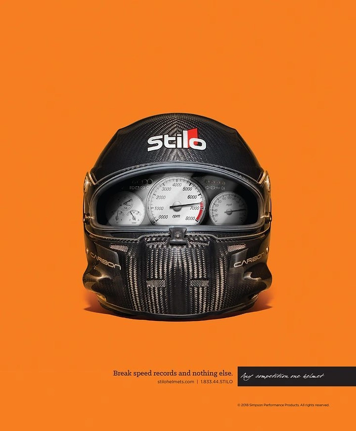 Helmets & Riding Gear creative ad: Helmet transformed into speedometer