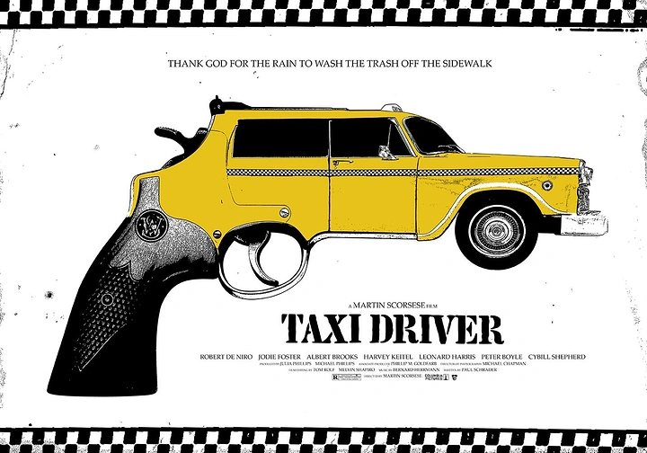 Taxi & Cab Services creative ad: Taxi transformed into pistol metaphor