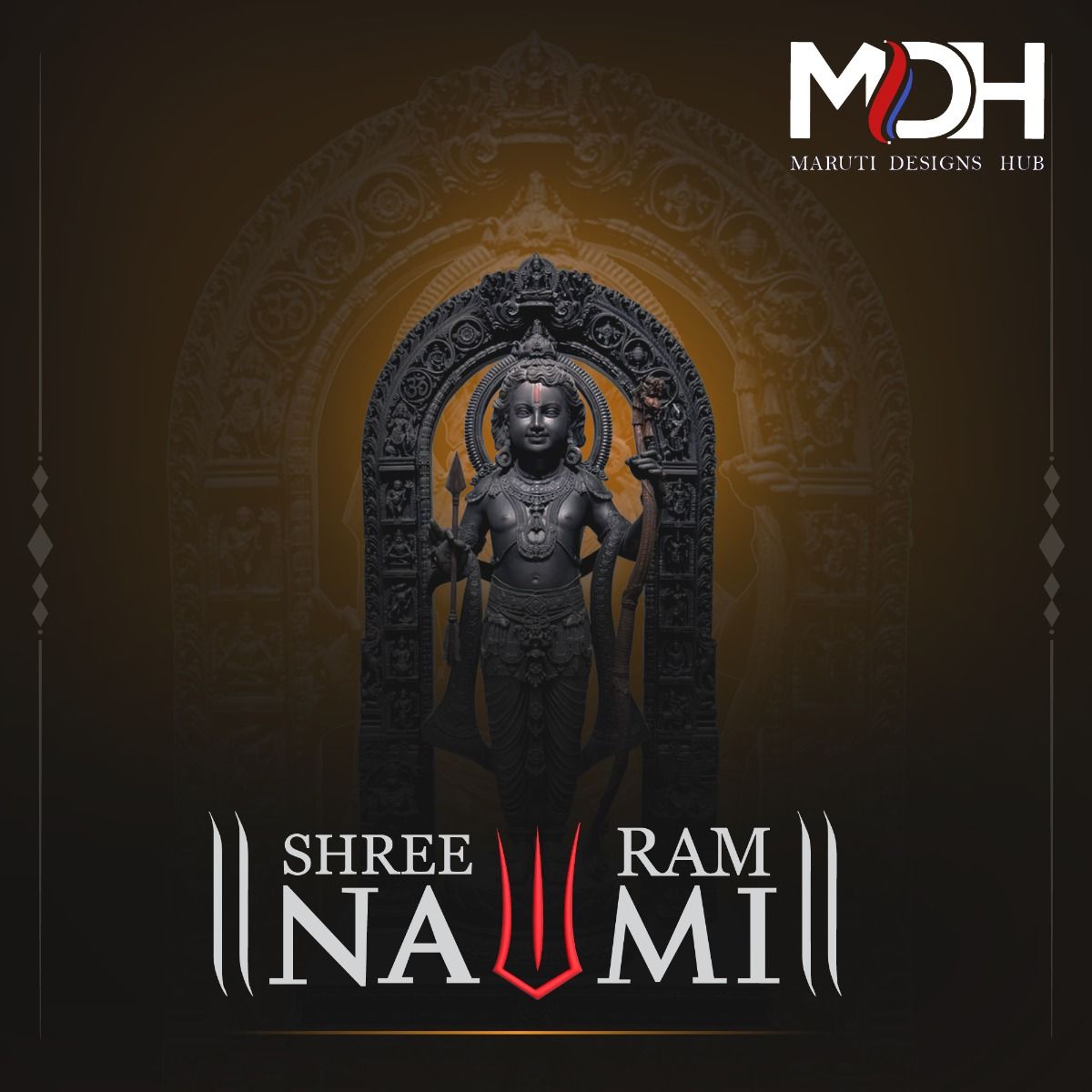 Black stone Ram Lalla idol in carved arch