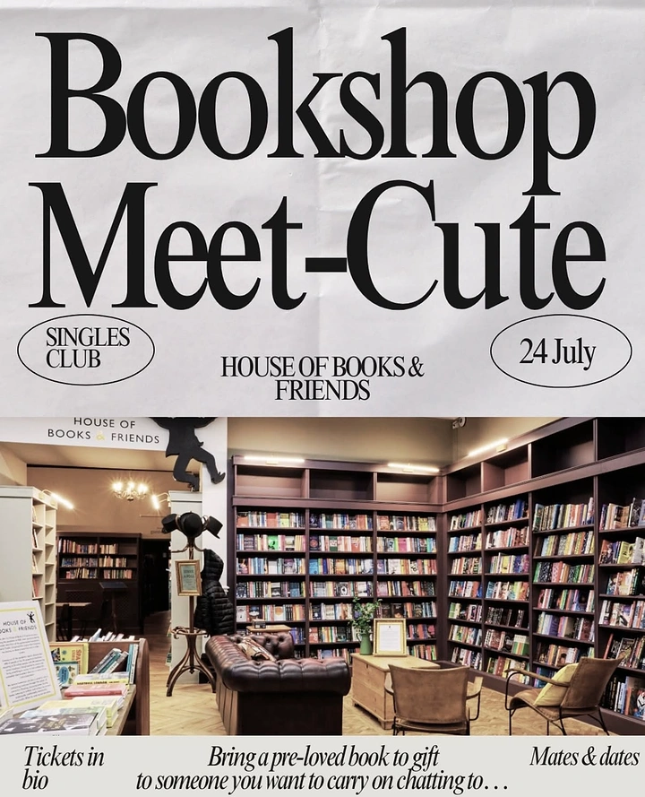 Bookstores creative ad: Bookshop singles night, bold editorial type