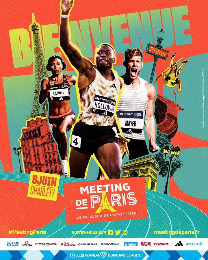 Creative ad: Three athletes collaged with Paris landmarks