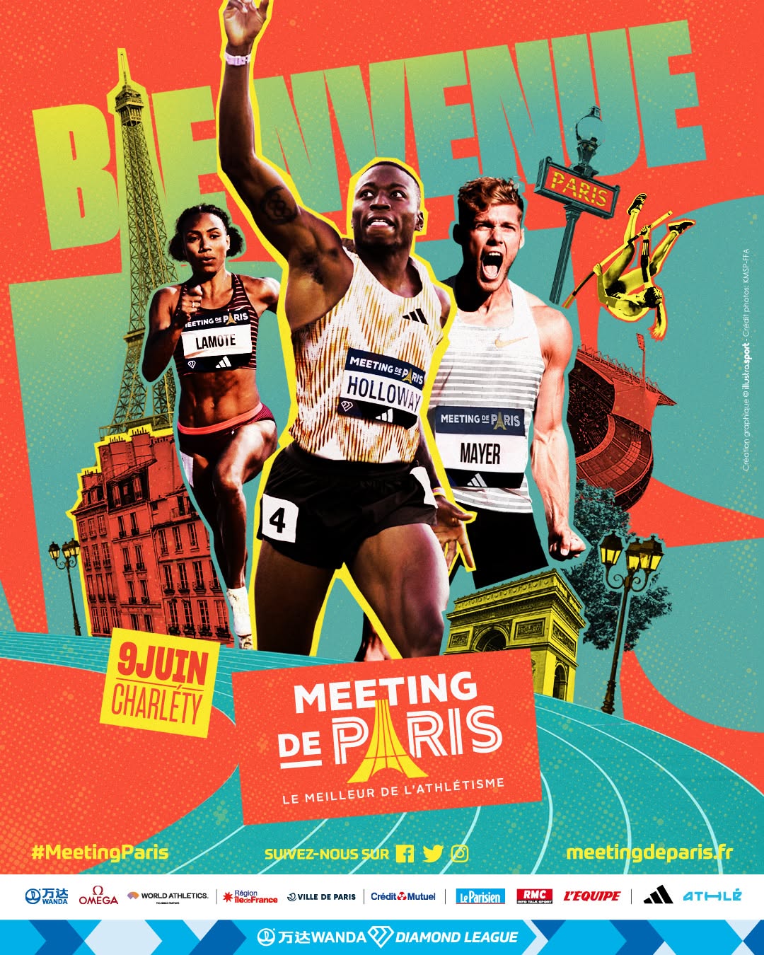 Instagram post: Three athletes collaged with Paris landmarks