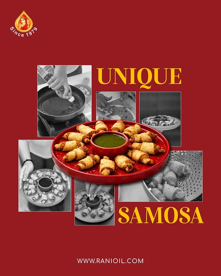 Indian Restaurants creative ad: Color-pop samosa collage feels distinctive