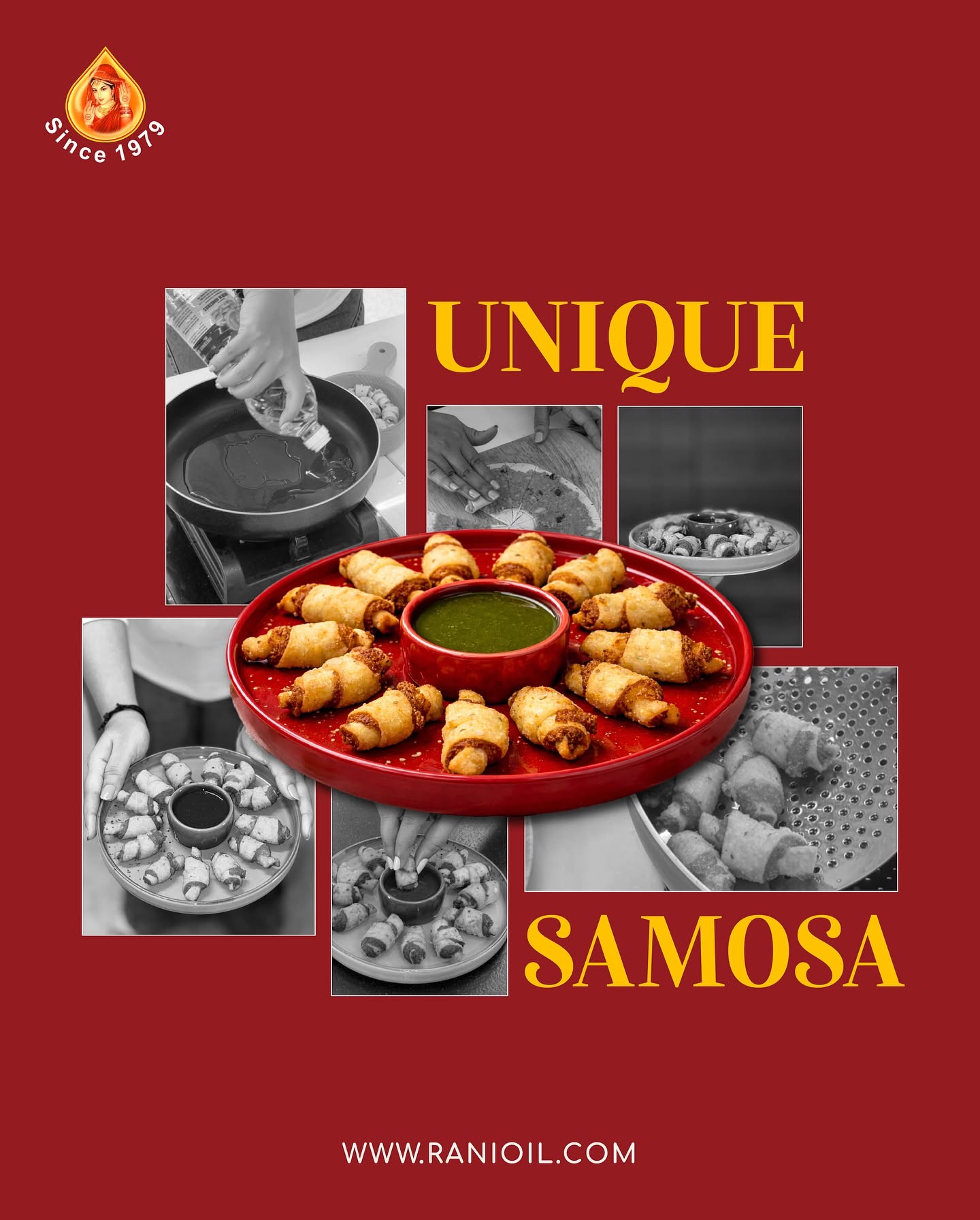 Instagram post: Color-pop samosa collage feels distinctive