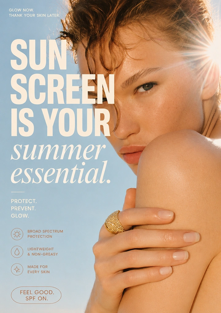 Sunscreen & Sun Care creative ad: Sun-screen wording creates clear product pun