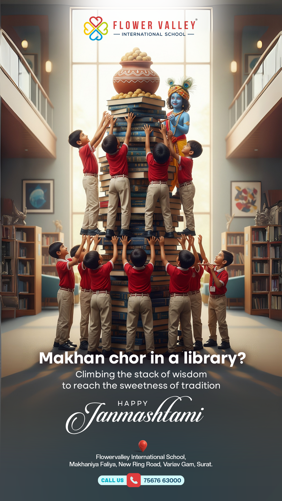 Kids stack books to reach makhan: library pun