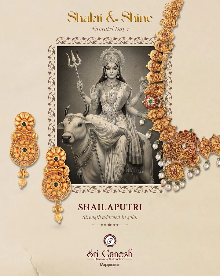 Navratri creative ad: Day-wise goddess series, jewellery adorning frame