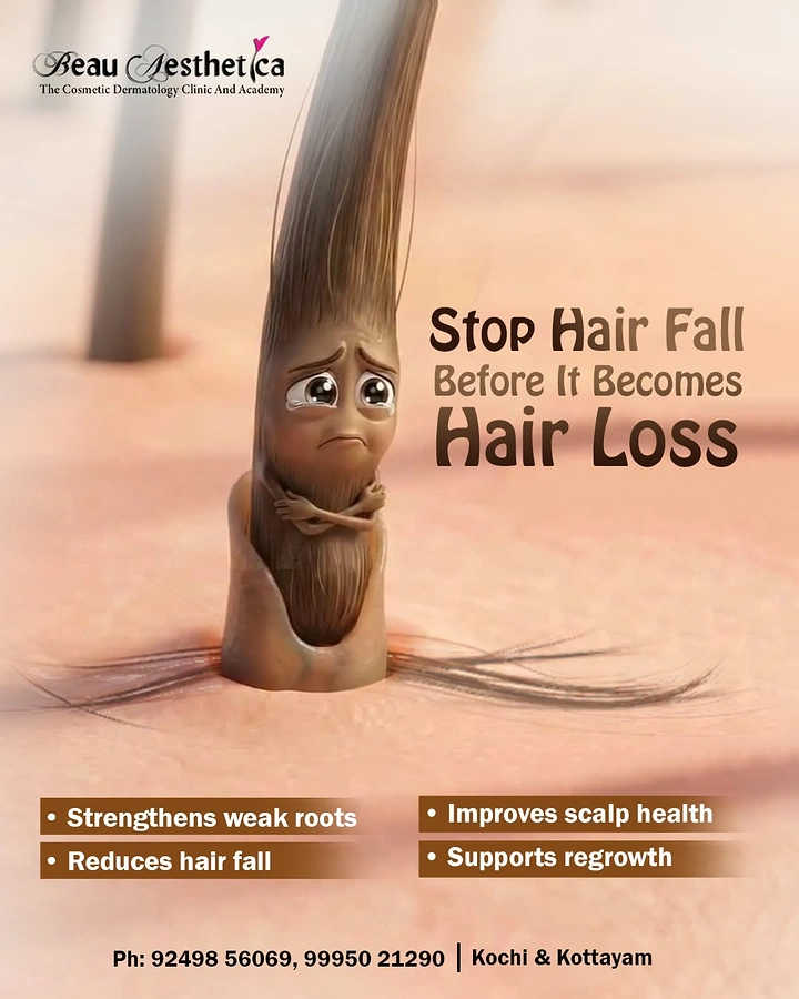 Hair Transplant & Hair Clinics creative ad: Sad 3D hair strand character