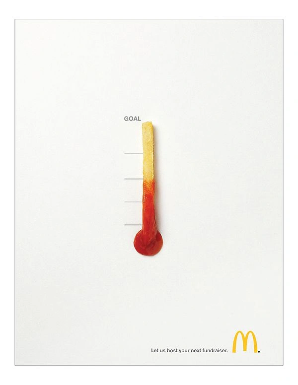Nonprofit & Social Cause creative ad: Ketchup-dipped fry styled as a fundraising thermometer