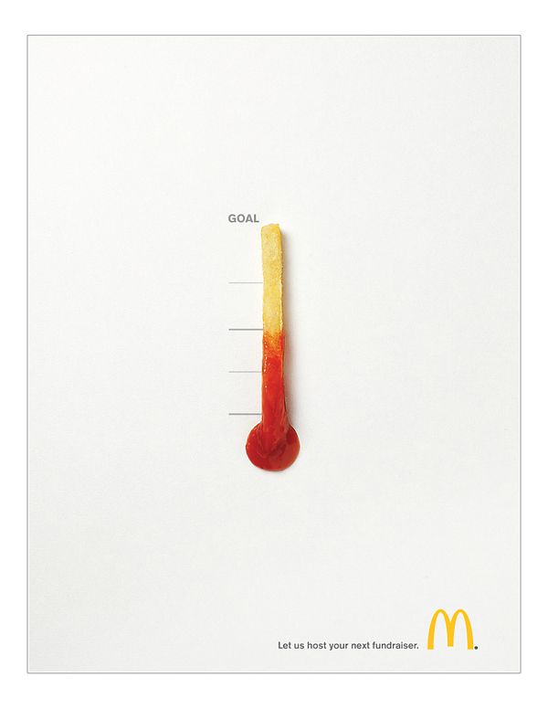 Ketchup-dipped fry styled as a fundraising thermometer