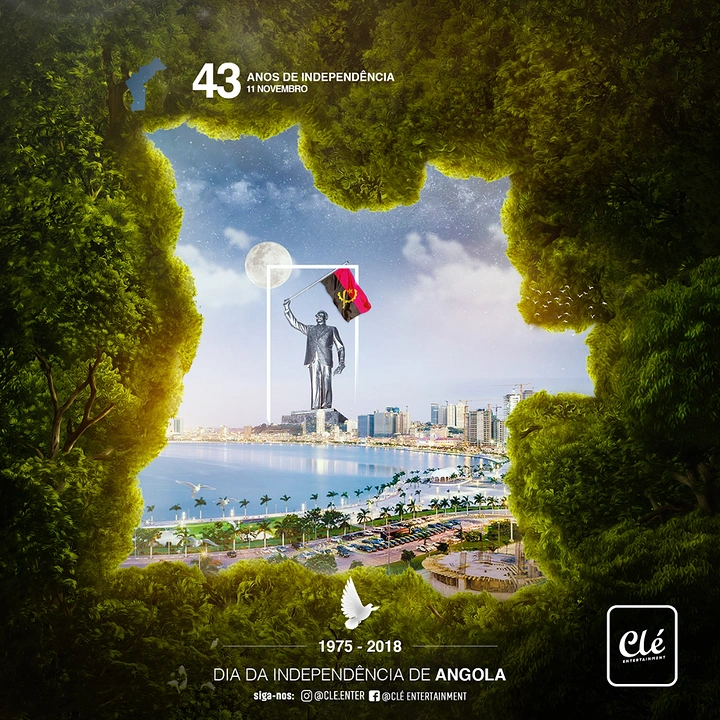 Independence Day creative ad: Foliage cut-out frames Angola map shape