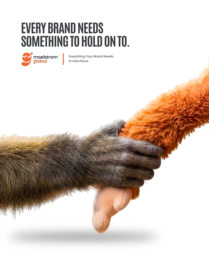 Agency creative ad: Ape-human handshake: brand to hold onto