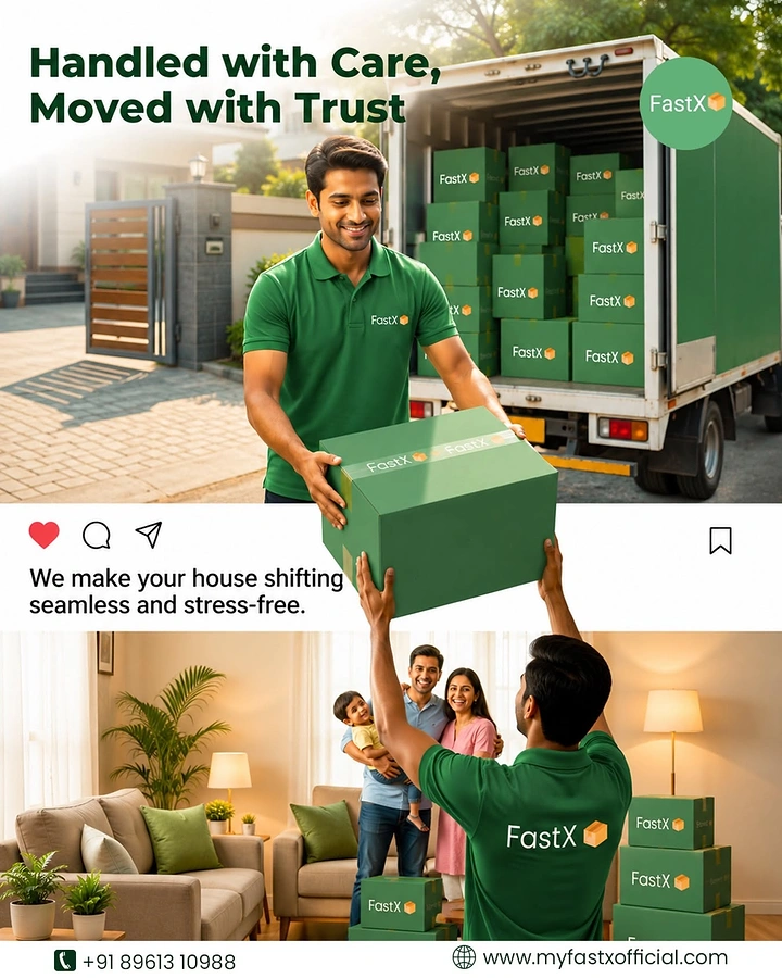 Movers & Packers creative ad: Box handed through Instagram post frame