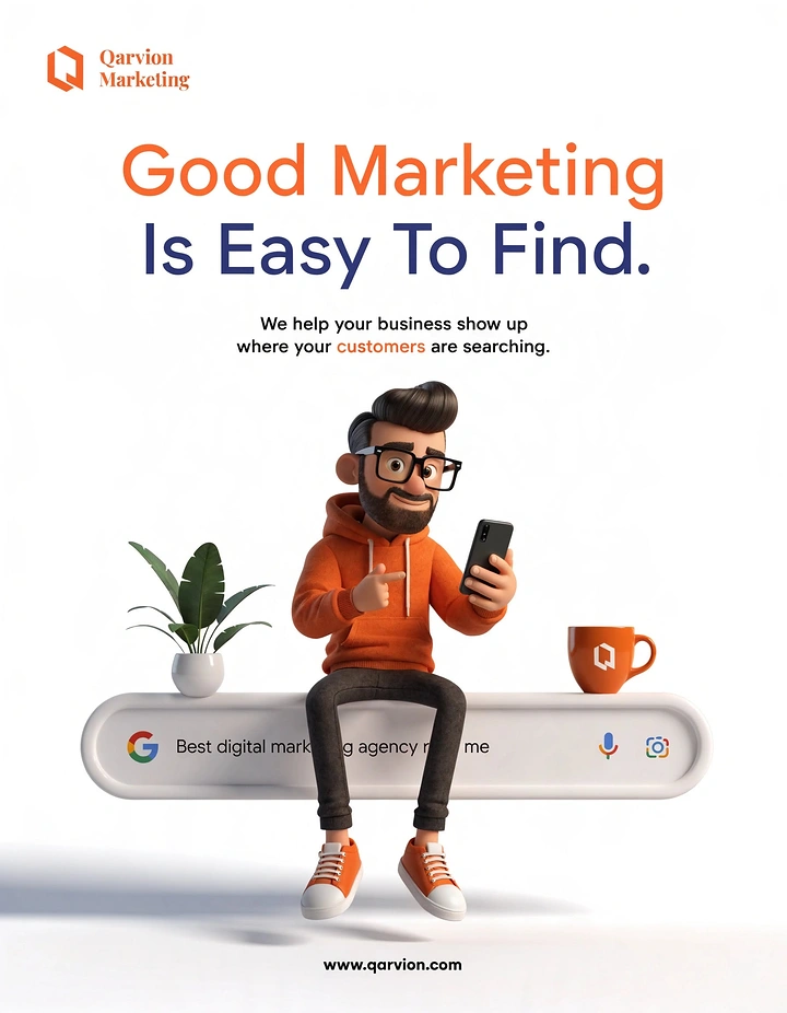 Agency creative ad: 3D character sitting on search bar