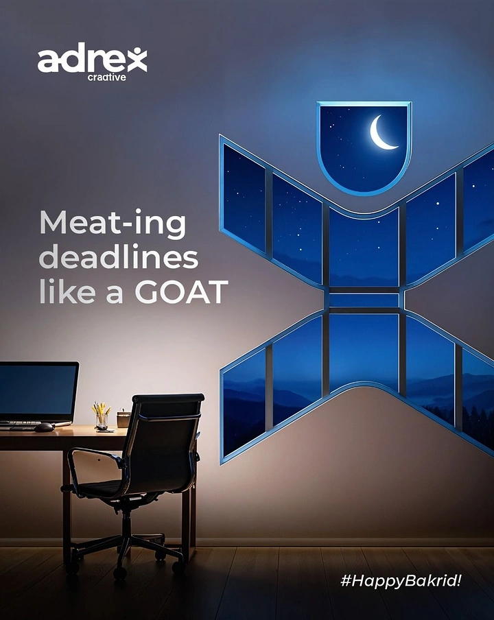 Eid Al Adha creative ad: Meat-ing deadlines pun, windows form goat head