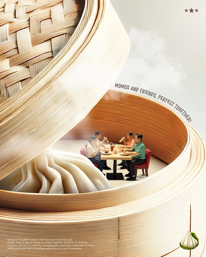 Cloud Kitchens & Food Trucks creative ad: Diners inside momo steamer basket