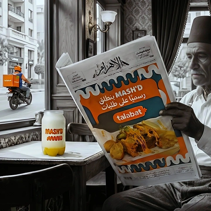 Arabic & Middle Eastern Restaurants creative ad: Newspaper ad integrated into portrait scene
