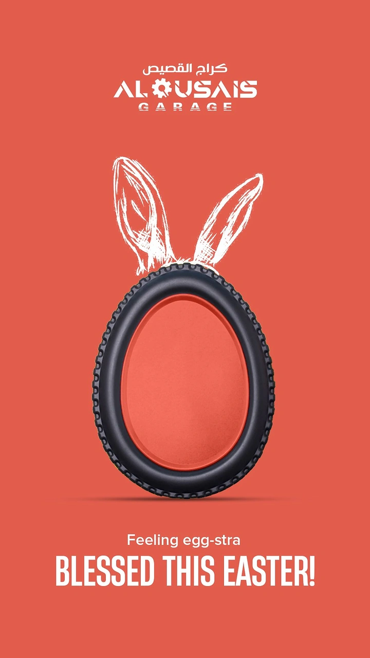 Easter creative ad: Tyre shaped like an egg with bunny ears