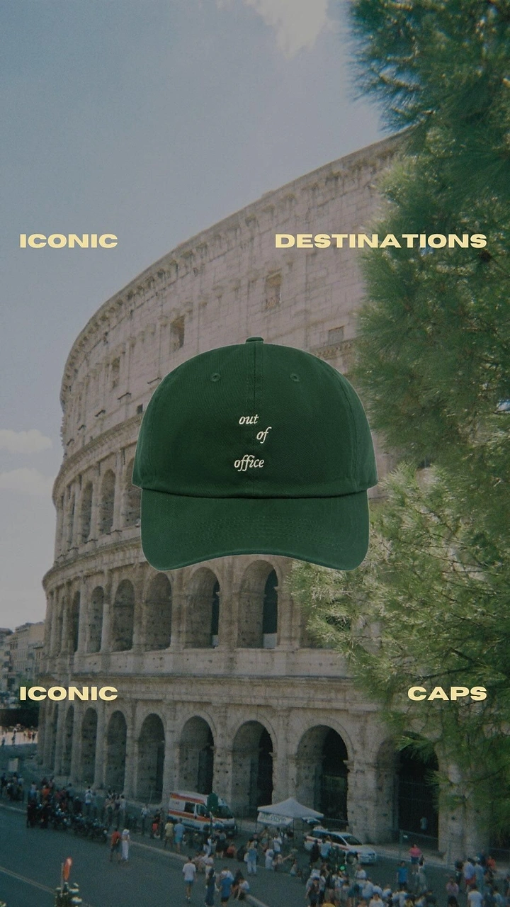 Hats & Caps creative ad: Cap placed in iconic travel destination