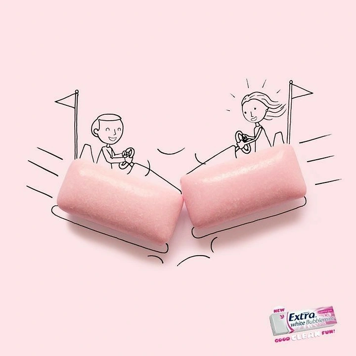Chewing Gum & Mints creative ad: Gum pieces become jumping platforms