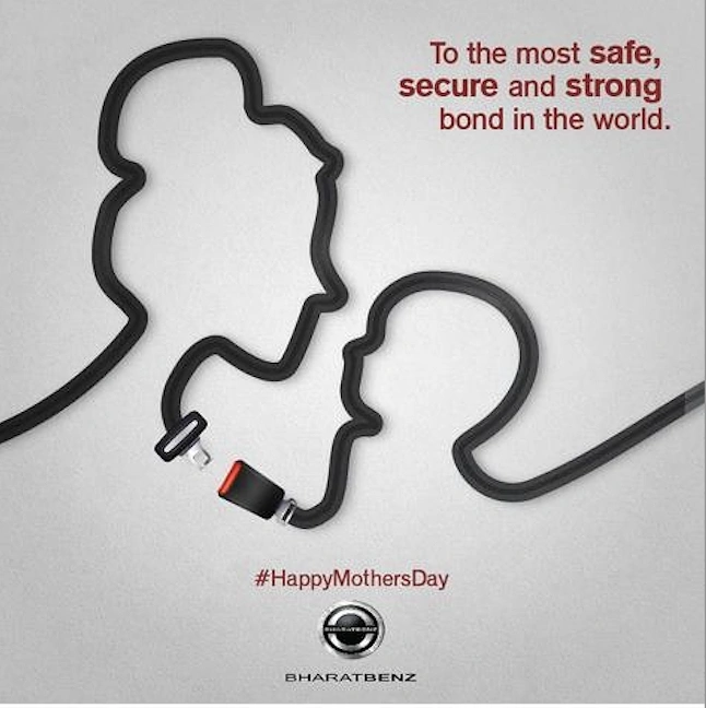Mother's Day creative ad: Seatbelt strap tracing mother and child profiles
