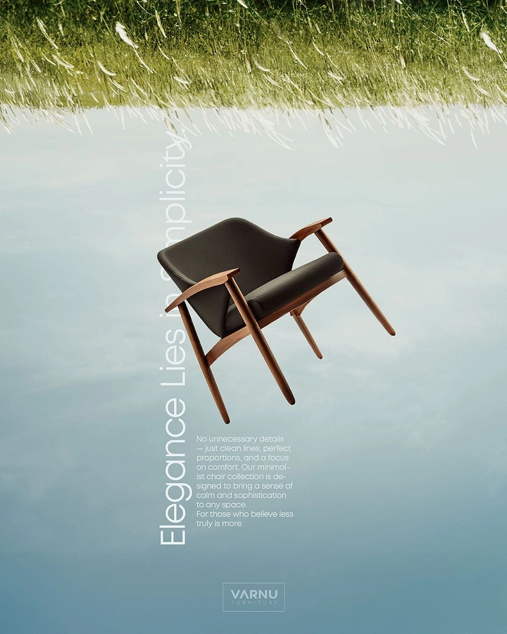 Creative ad: Floating mid-century lounge chair against an inverted sky