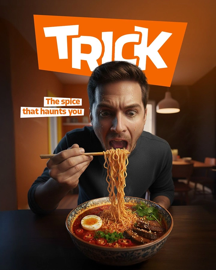 Instant Noodles & Pasta Brands creative ad: witty copy ties to Halloween