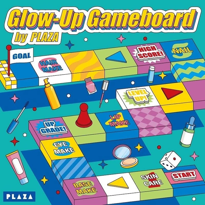 Board Games & Game Cafes creative ad: Gameboard reframed as colorful glow-up poster