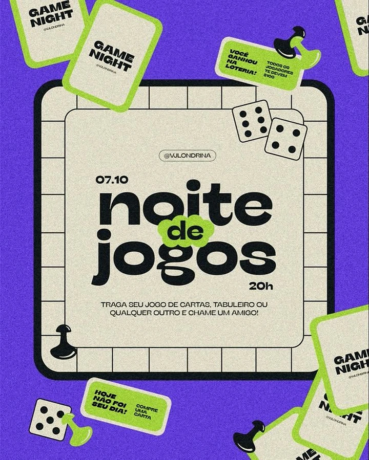 Board Games & Game Cafes creative ad: Game pieces create lively event collage