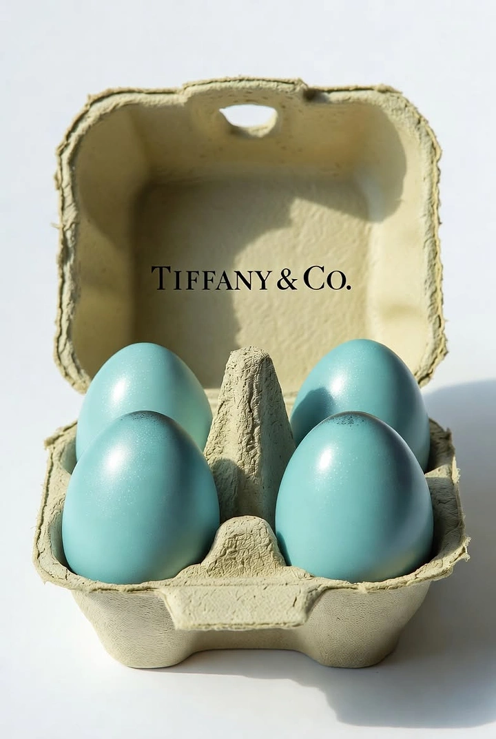 Easter creative ad: Four robin's-egg-blue eggs in an open pulp egg carton