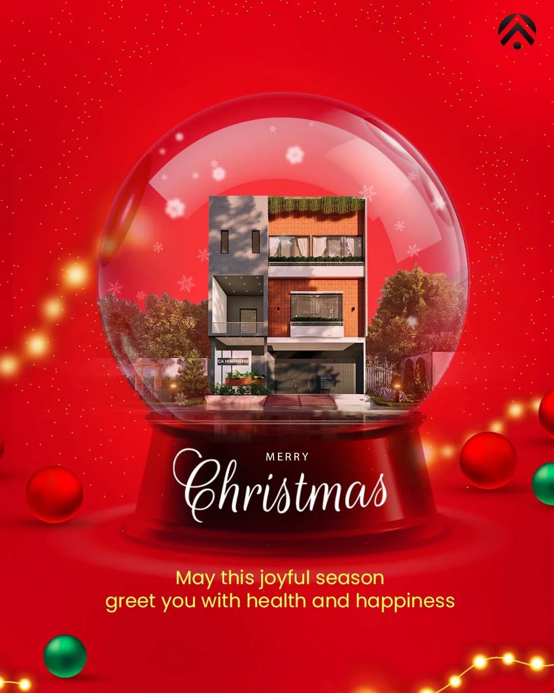 Christmas Instagram post: Modern townhouse render inside a snow globe
